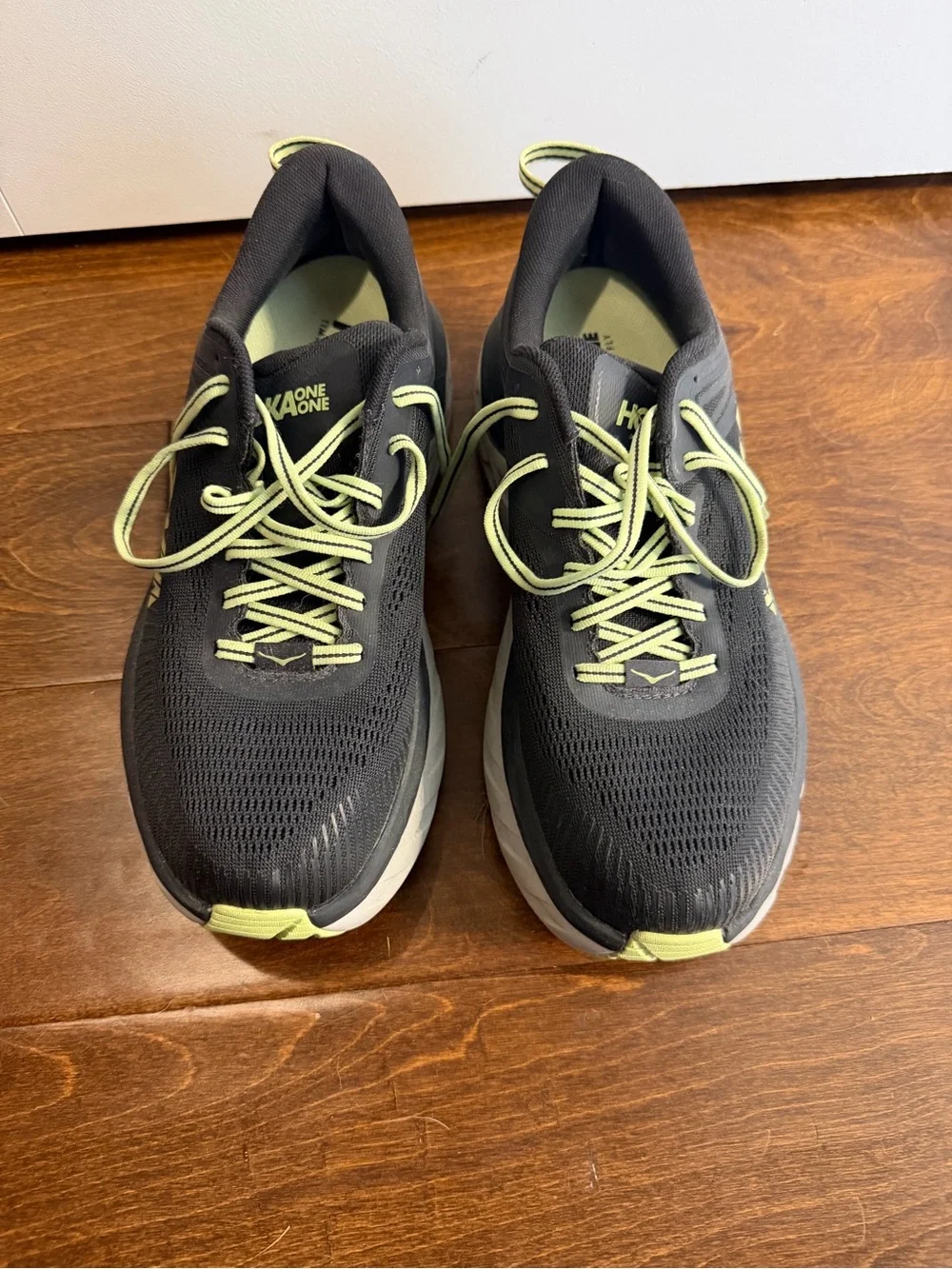 Hoka One One Men’s Black with Neon Green Athletic Running Shoes